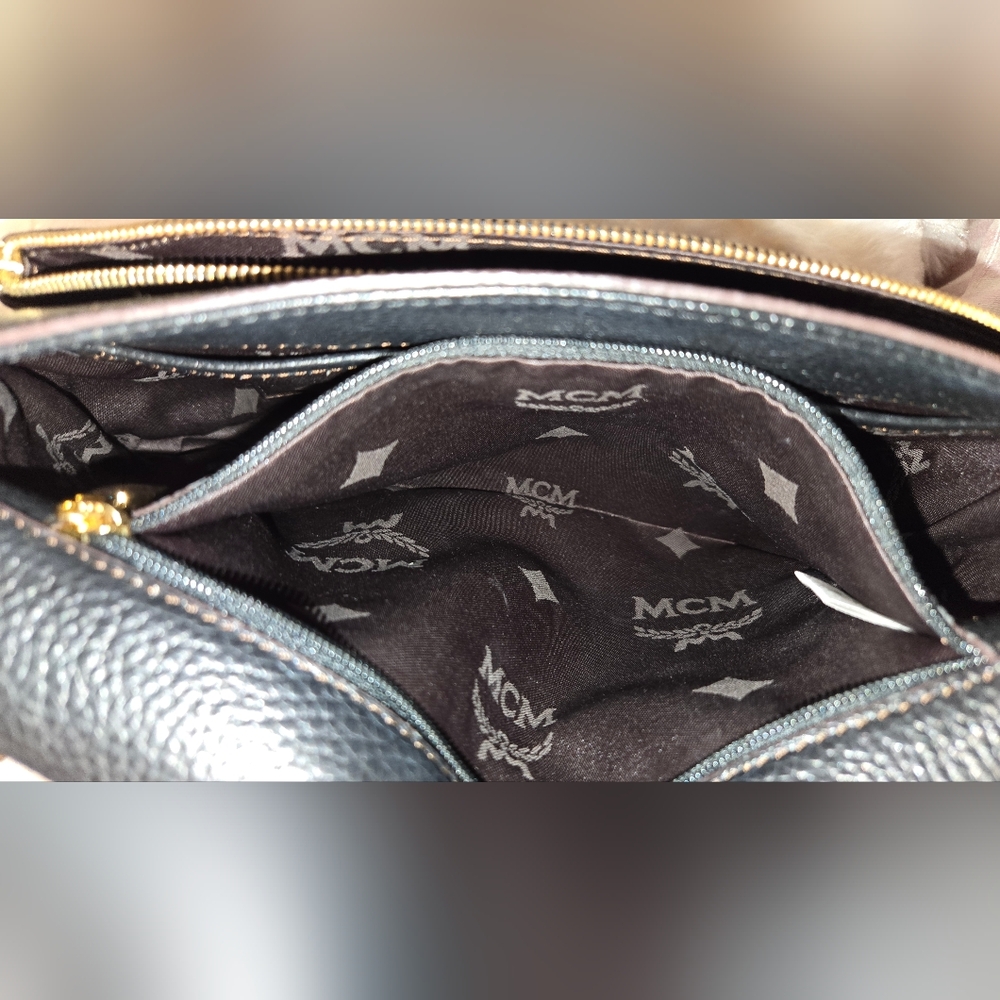 MCM Black Leather Shoulder Bag with Gold Accents with COA - Picture 7 of 16